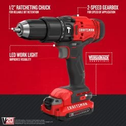 CRAFTSMAN 20-Volt Max 1/2-in Variable Speed Cordless Hammer Drill (2 Batteries Included And Charger Included) -CRAFTSMAN shop 1033801 14206831