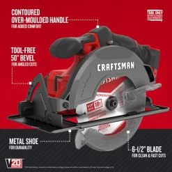 CRAFTSMAN 20-Volt MAX 6 1/2-in Cordless Circular Saw (Tool Only) 15 CRAFTSMAN 20-Volt MAX 6 1/2-in Cordless Circular Saw (Tool Only) -CRAFTSMAN shop 1033806 12282992