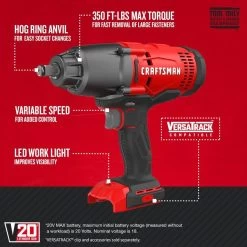 CRAFTSMAN 20-Volt MAX Lithium-Ion 1/2-in Cordless Impact Wrench (Tool Only) -CRAFTSMAN shop 1045298 12114597