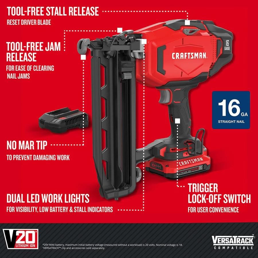 CRAFTSMAN 20 Max-Volt Finish Cordless Nailer With Battery 6 CRAFTSMAN 20 Max-Volt Finish Cordless Nailer With Battery - Image 6