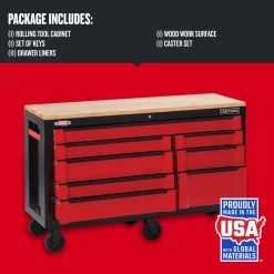 CRAFTSMAN 63" Wx 37" H - 8 Drawer Steel Tool Cabinet (Red) -CRAFTSMAN shop 1048620 10224419