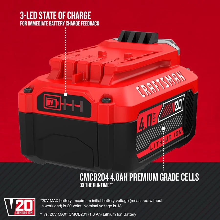 CRAFTSMAN 20-Volt MAX 4Ah Lithium-Ion Battery 8 CRAFTSMAN 20-Volt MAX 4Ah Lithium-Ion Battery - Image 8