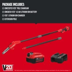 Craftsman Chainsaw With Extension Pole - 20 V - 4 AH - Red And Black -CRAFTSMAN shop 1130014 15160746