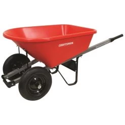 CRAFTSMAN 6 Cu Ft Wheelbarrow With Poly Tray, 2 Wheels And Steel Handles