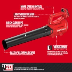 Craftsman Cordless Blower 20 V Lithium-Ion-340 Cfm 90 Mph - Battery And Charger Included 13 Craftsman Cordless Blower 20 V Lithium-Ion-340 Cfm 90 Mph - Battery And Charger Included -CRAFTSMAN shop 1424475 16874327