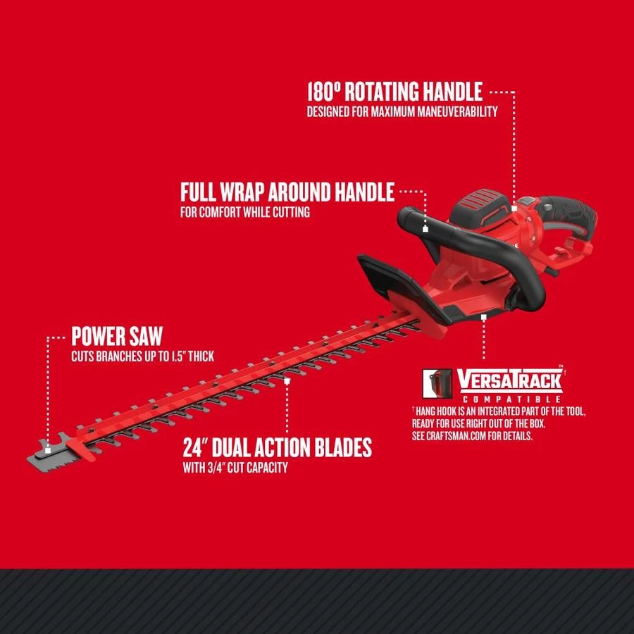 Craftsman Electric Hedge-Trimmer - 24-in - 4 AH - Red 4 Craftsman Electric Hedge-Trimmer - 24-in - 4 AH - Red - Image 4