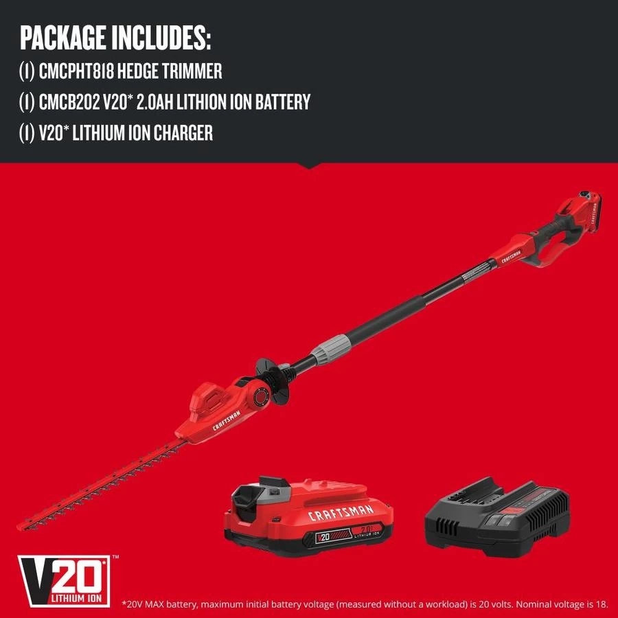 Craftsman Cordless 18-in Pole Hedge Trimmer - 20 V - Red 1 Craftsman Cordless 18-in Pole Hedge Trimmer - 20 V - Red