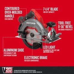CRAFTSMAN 20V Max Brushless 7-1/4-in Circular Saw (Tool Only) 15 CRAFTSMAN 20V Max Brushless 7-1/4-in Circular Saw (Tool Only) -CRAFTSMAN shop 1631796 44227381