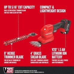 Craftsman 2-in-1 Cordless Electric Hedge Trimmer - 20 V MAX - 8-in 15 Craftsman 2-in-1 Cordless Electric Hedge Trimmer - 20 V MAX - 8-in -CRAFTSMAN shop 2694008 42393625